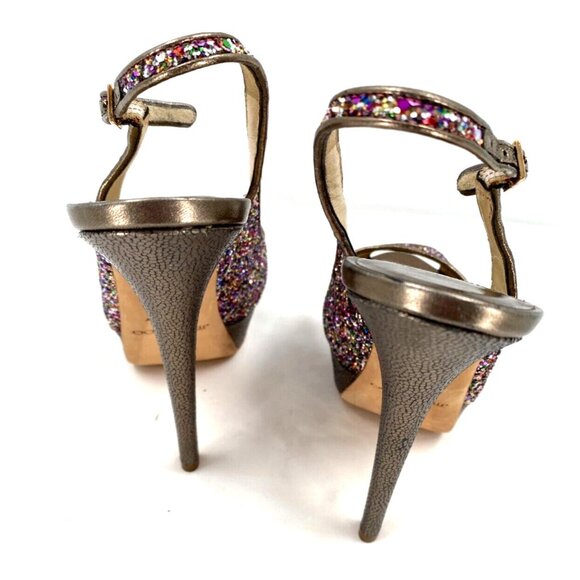 Jimmy Choo CLUE Glitter Gold Slingback Platform Open Toe Sandals Shoes Sz 38.5 - Picture 12 of 16